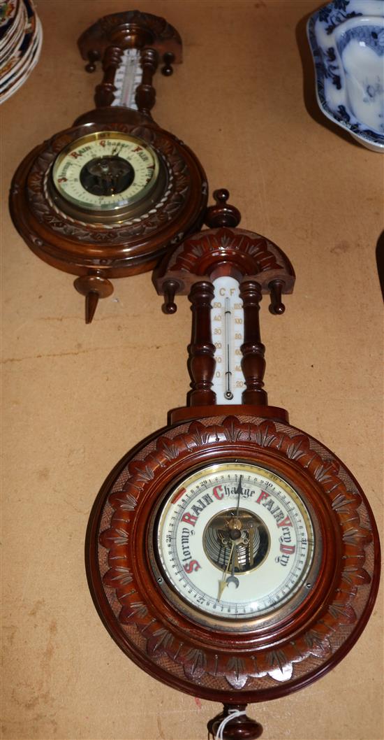 2 small carved wall barometers